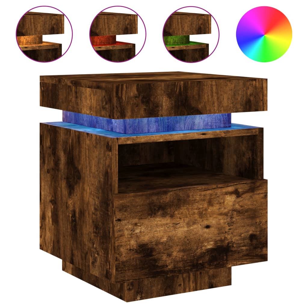 Nattbord Sengbord Røkt Eik med LED 40x39x48,5 cm