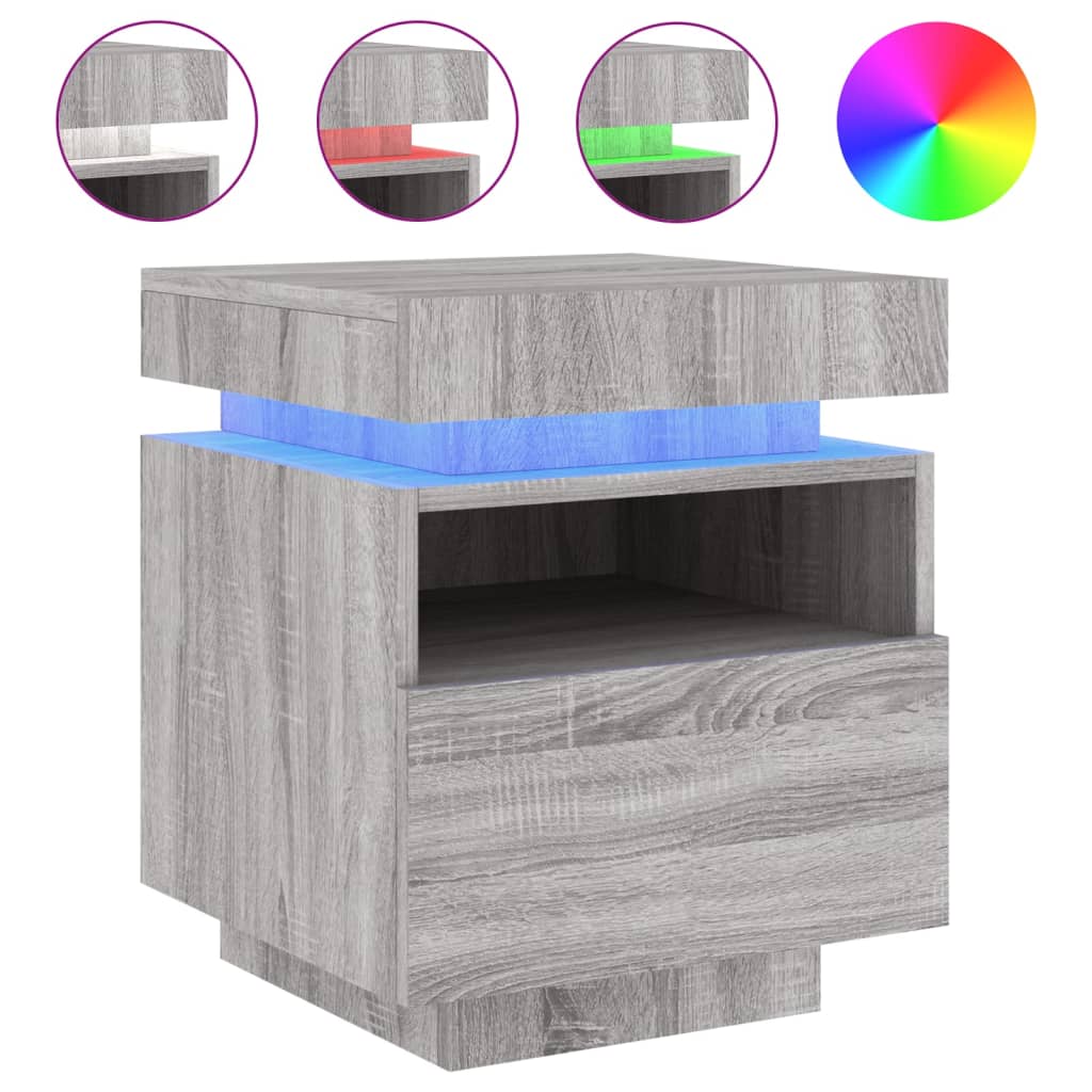 Nattbord Sengbord Sonoma Grå med LED 40x39x48,5 cm