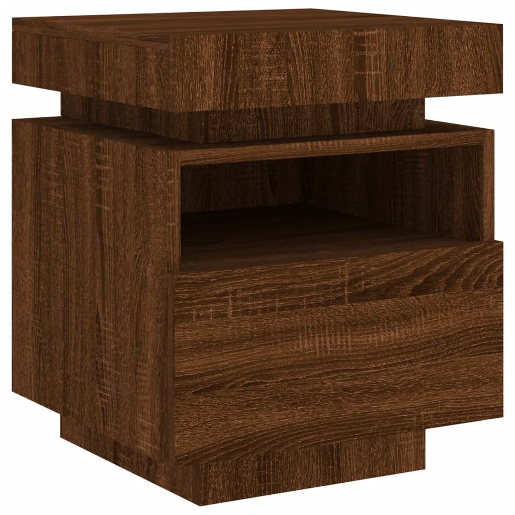 Nattbord Sengbord Brun Eik med LED 40x39x48,5 cm