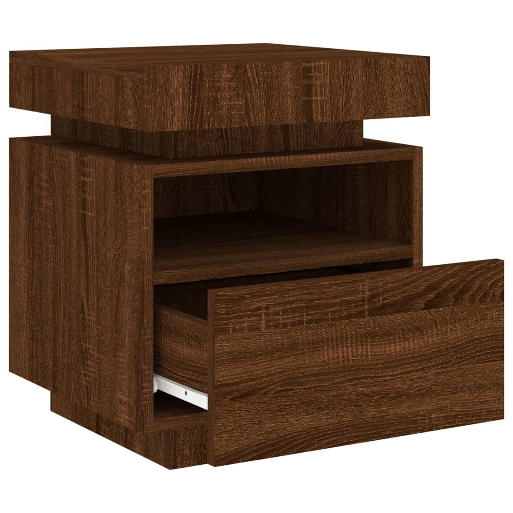 Nattbord Sengbord Brun Eik med LED 40x39x48,5 cm