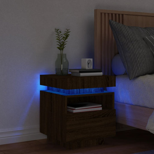 Nattbord Sengbord Brun Eik med LED 40x39x48,5 cm