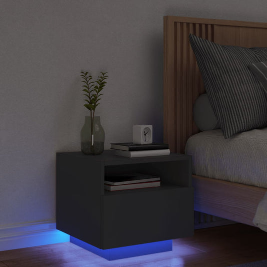 Nattbord Sengbord Svart med LED 40x39x37 cm