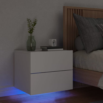 Nattbord Sengbord Hvit med LED-lys