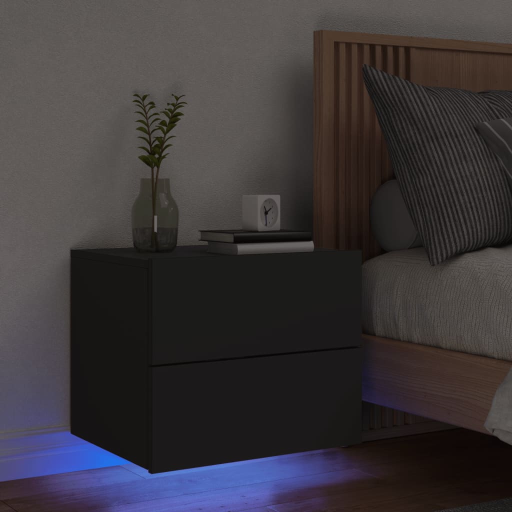 Nattbord Sengbord Svart med LED-lys