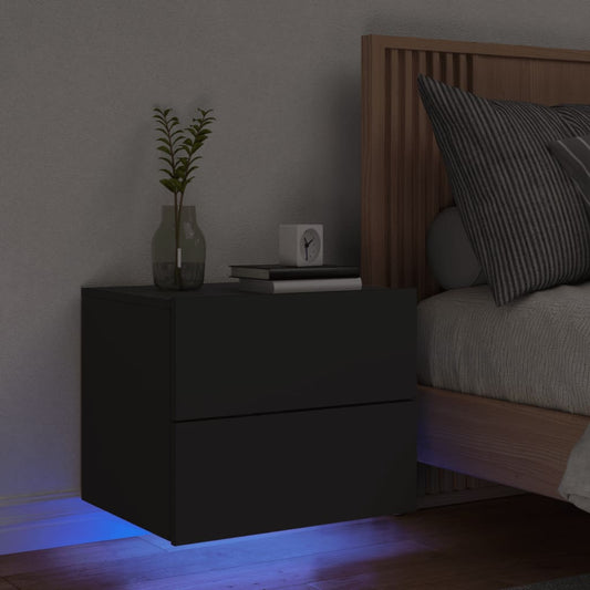 Nattbord Sengbord Svart med LED-lys