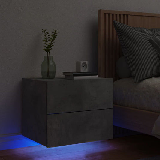 Nattbord Sengbord Betonggrå med LED-lys