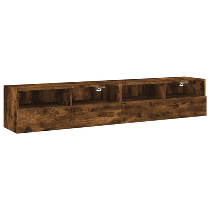 Vegghengte TV-benker 2 stk røkt eik 80x30x30 cm konstruert tre