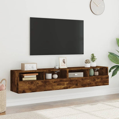 Vegghengte TV-benker 2 stk røkt eik 80x30x30 cm konstruert tre