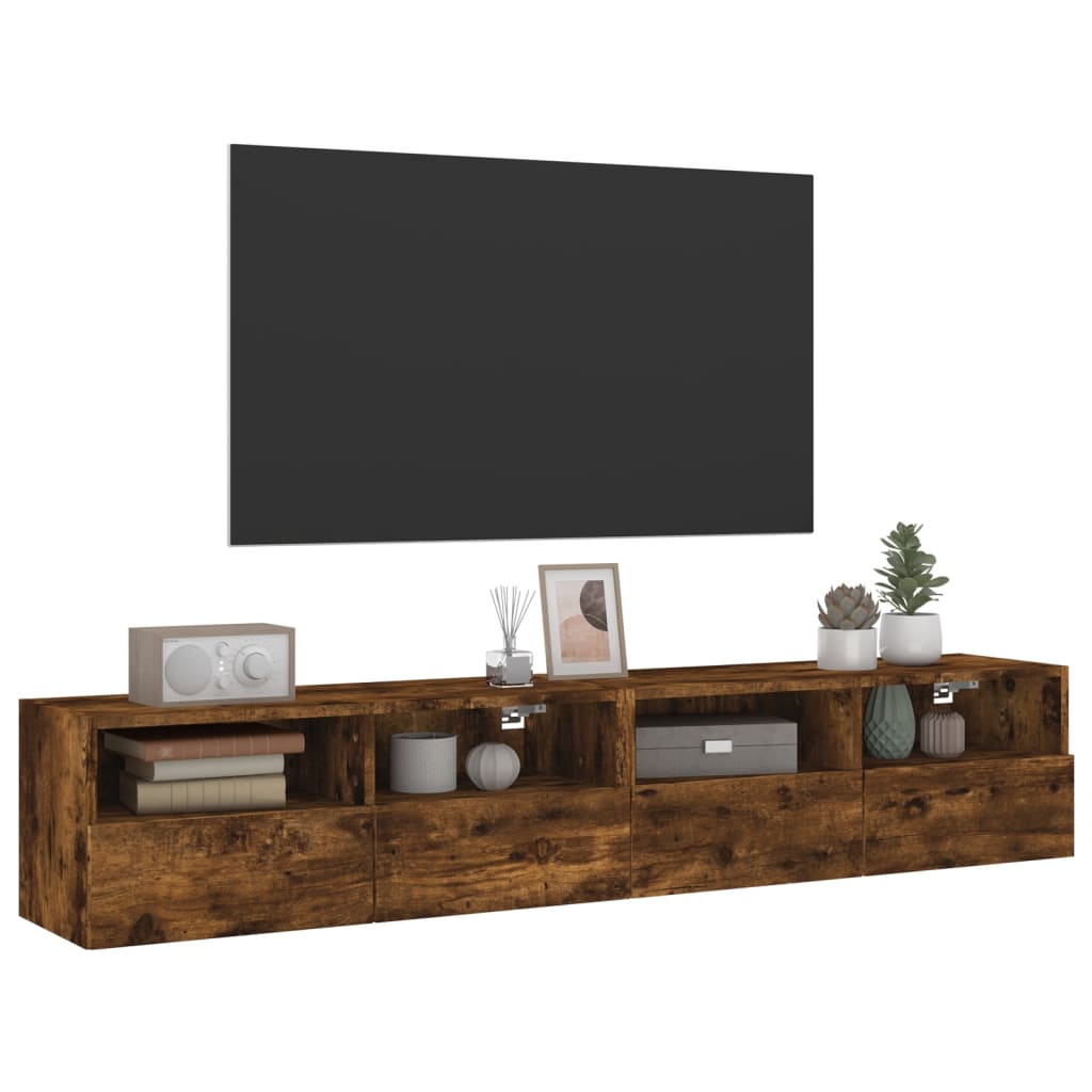 Vegghengte TV-benker 2 stk røkt eik 80x30x30 cm konstruert tre