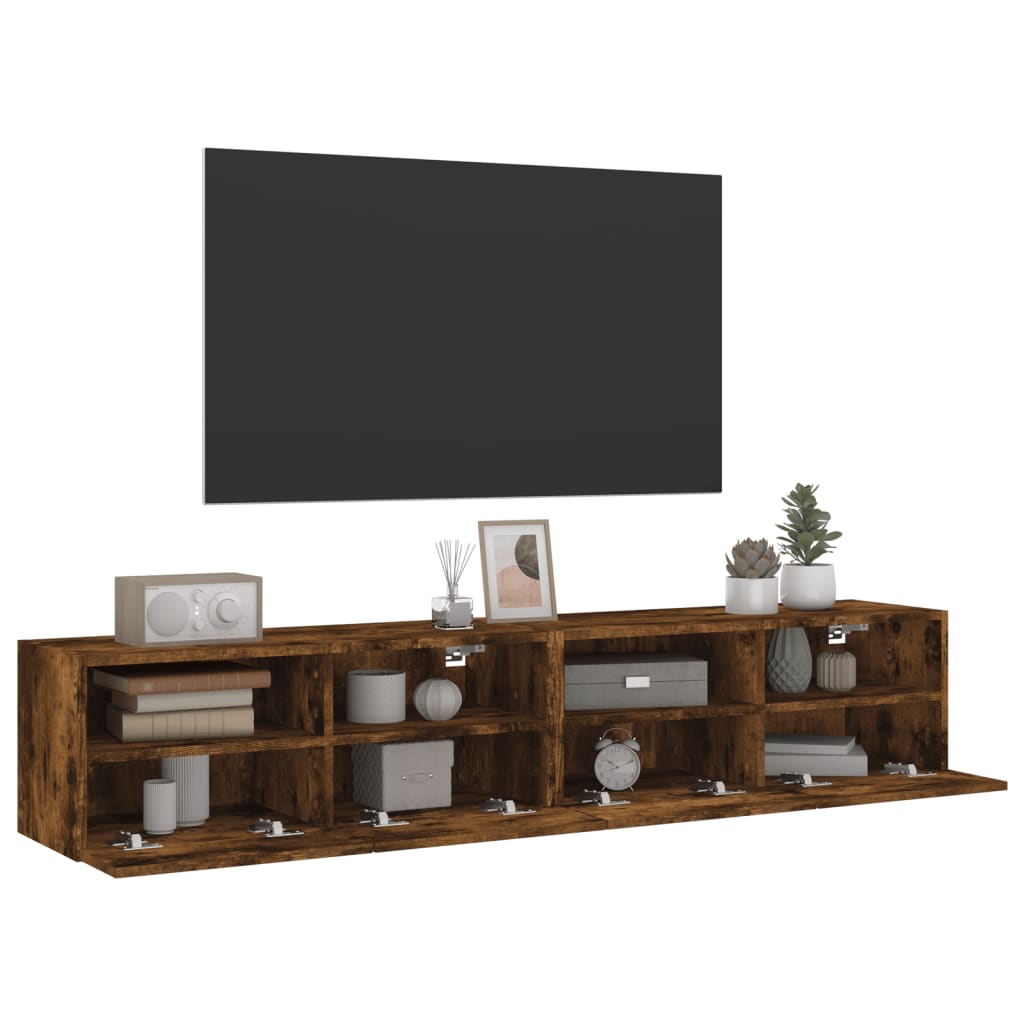 Vegghengte TV-benker 2 stk røkt eik 80x30x30 cm konstruert tre