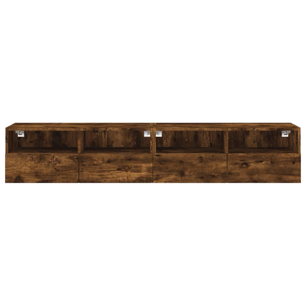 Vegghengte TV-benker 2 stk røkt eik 80x30x30 cm konstruert tre