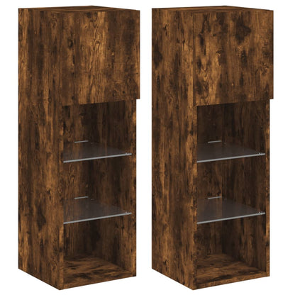 TV-benker med LED-lys 2 stk røkt eik 30,5x30x90 cm