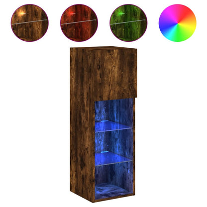 TV-benker med LED-lys 2 stk røkt eik 30,5x30x90 cm