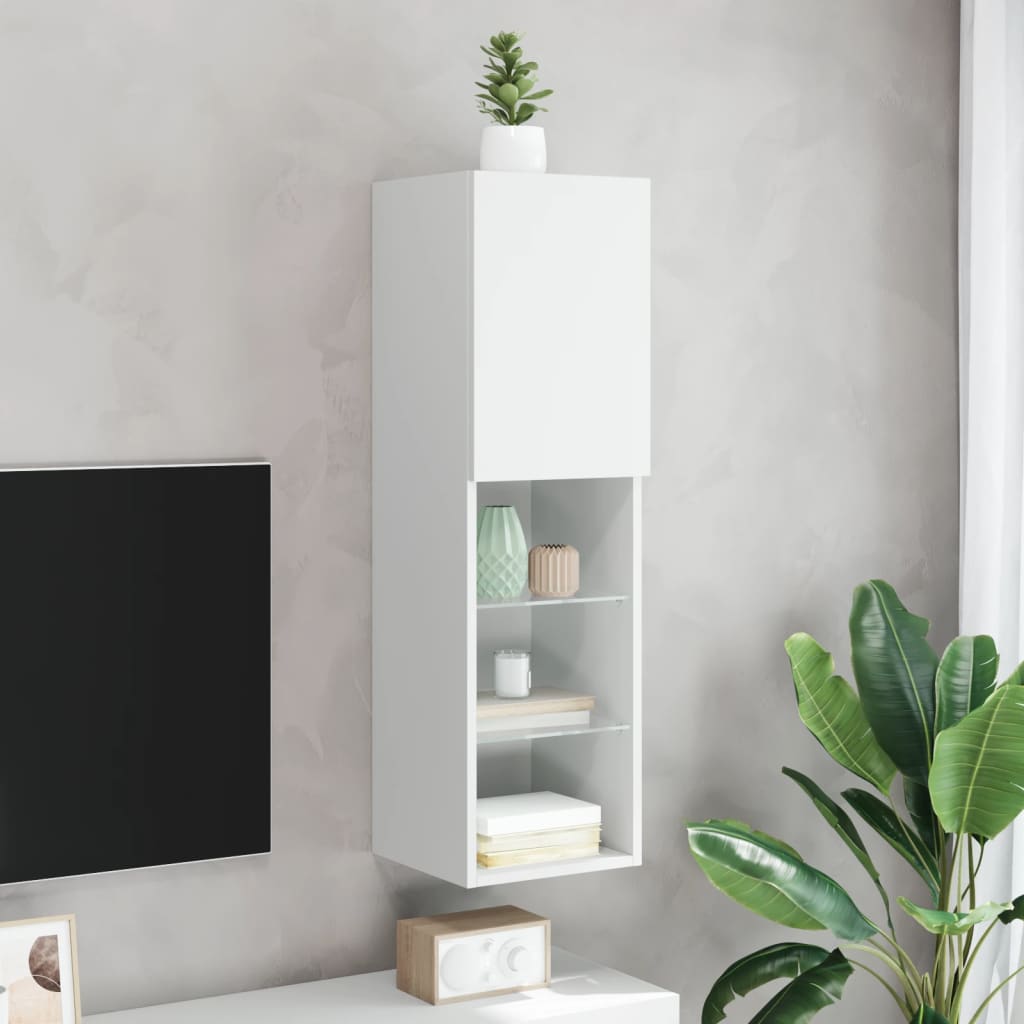 TV-Møbel Hvit Tv-benk med LED-lys 30,5x30x102 cm
