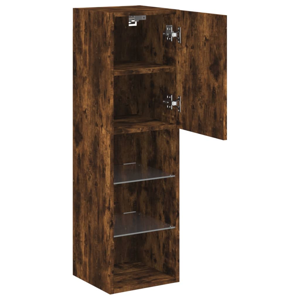 TV-benker med LED-lys 2 stk røkt eik 30,5x30x102 cm