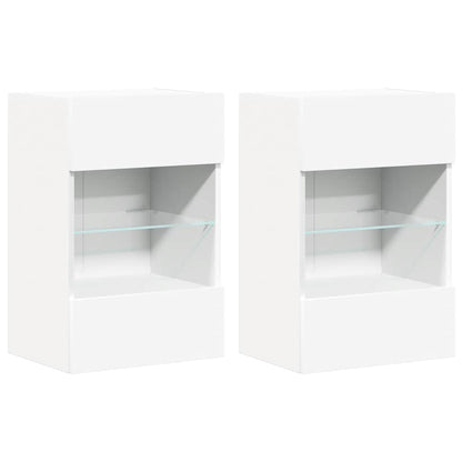 Vegghengte skap med LED-lys for TV 2 stk hvit 40x30x60,5 cm