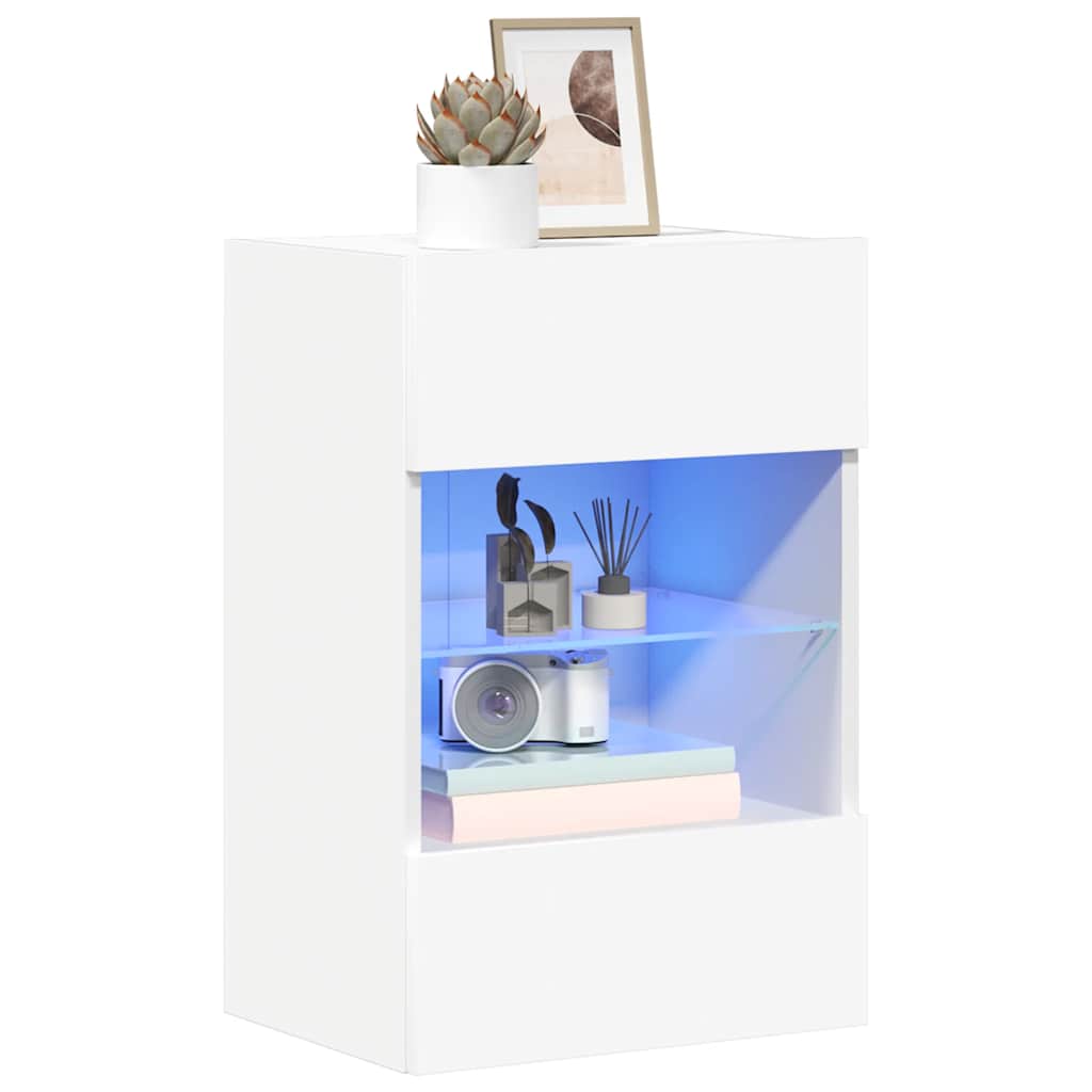 Vegghengte skap med LED-lys for TV 2 stk hvit 40x30x60,5 cm