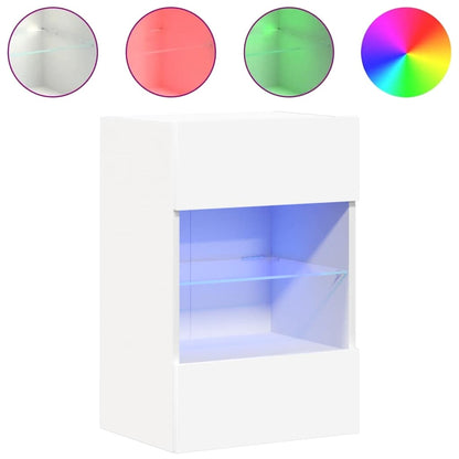 Vegghengte skap med LED-lys for TV 2 stk hvit 40x30x60,5 cm