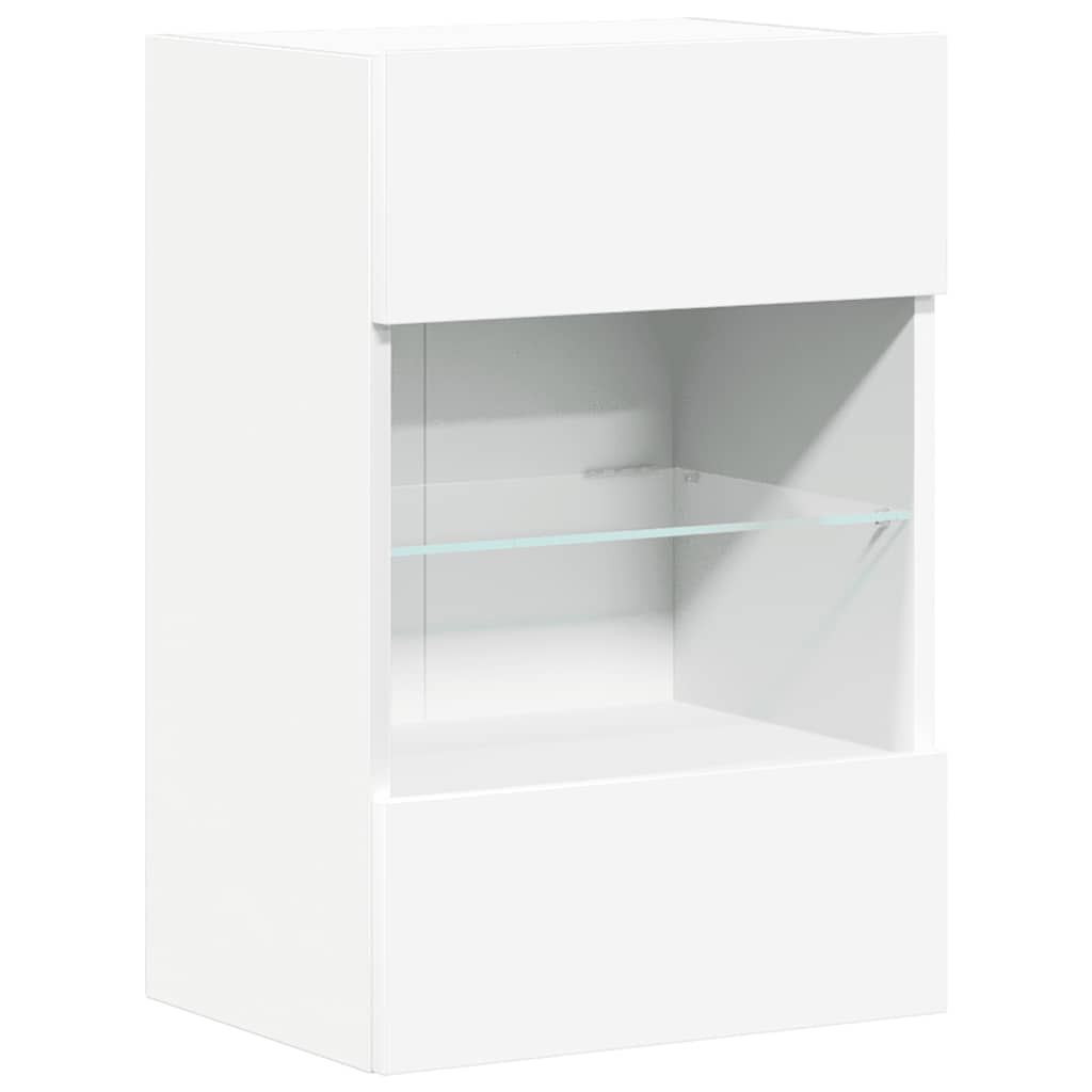 Vegghengte skap med LED-lys for TV 2 stk hvit 40x30x60,5 cm