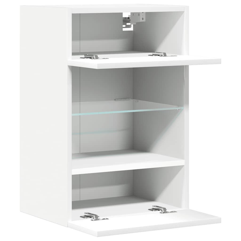 Vegghengte skap med LED-lys for TV 2 stk hvit 40x30x60,5 cm