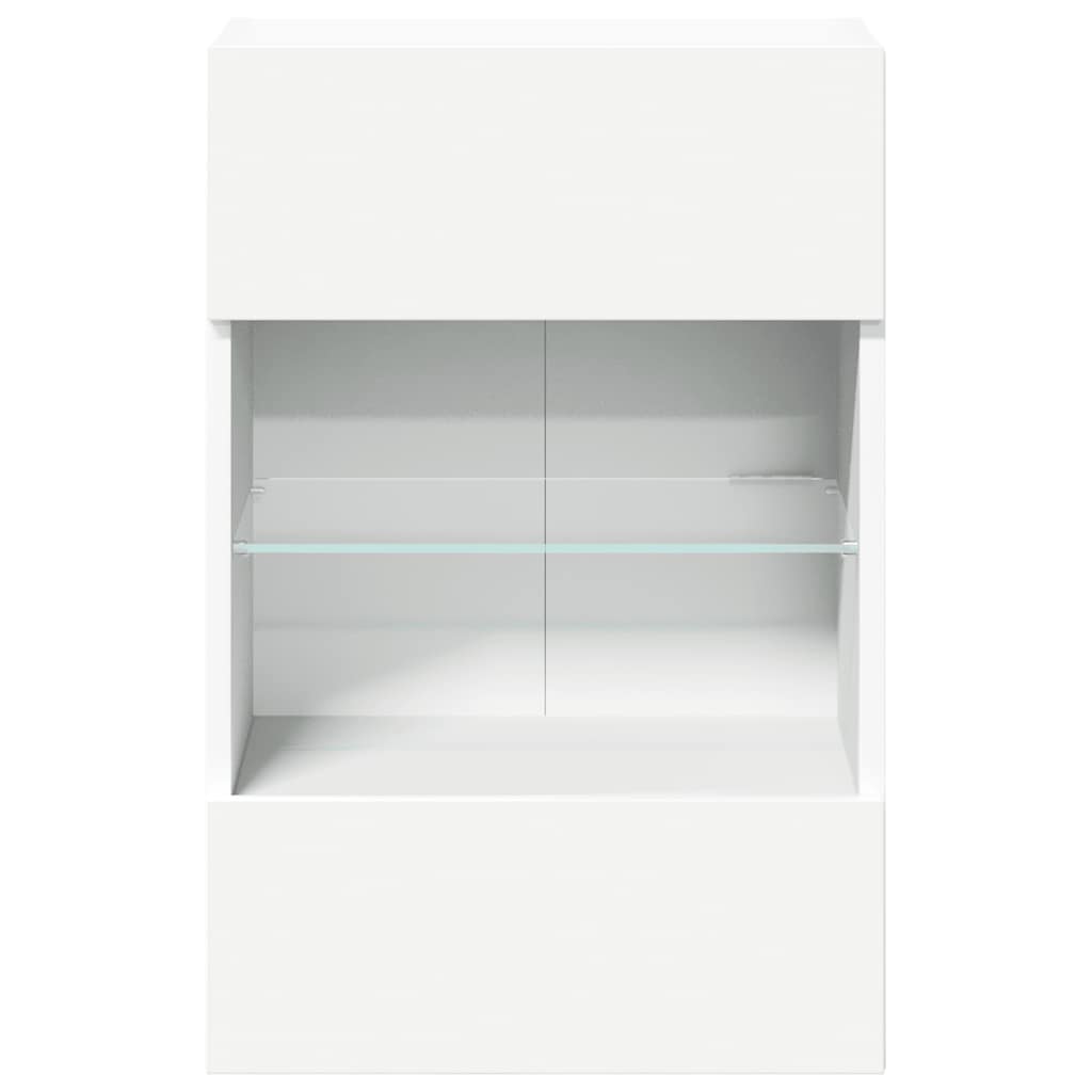 Vegghengte skap med LED-lys for TV 2 stk hvit 40x30x60,5 cm