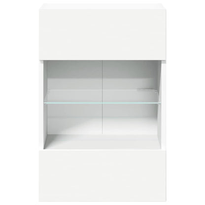 Vegghengte skap med LED-lys for TV 2 stk hvit 40x30x60,5 cm