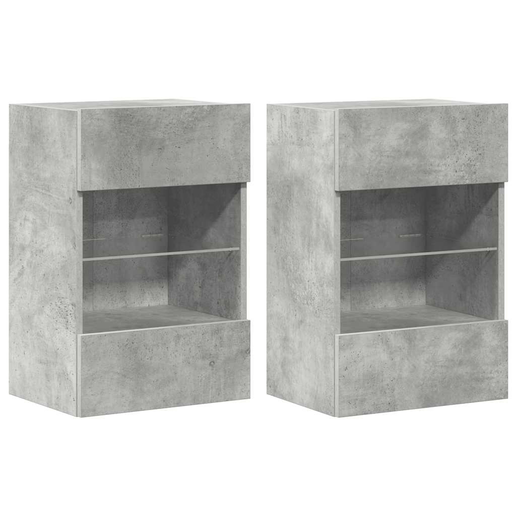 Vegghengte skap med LED-lys for TV 2 stk betonggrå 40x30x60,5 cm