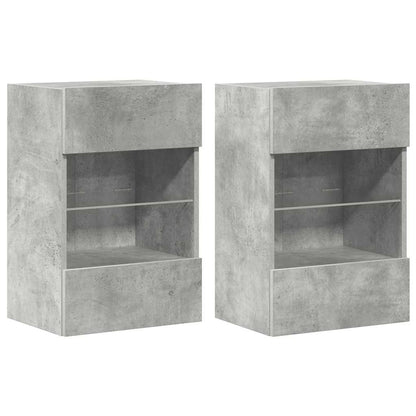 Vegghengte skap med LED-lys for TV 2 stk betonggrå 40x30x60,5 cm