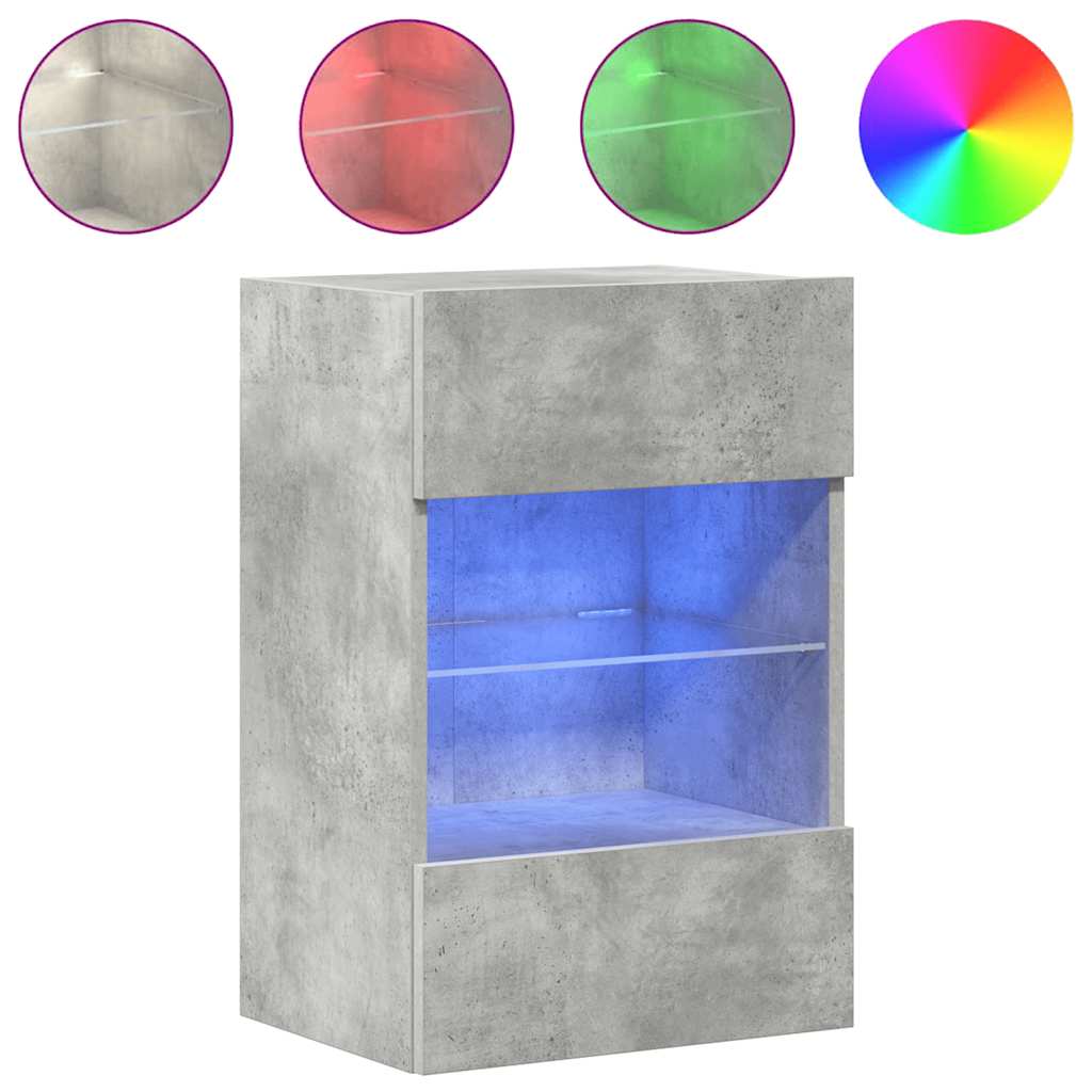 Vegghengte skap med LED-lys for TV 2 stk betonggrå 40x30x60,5 cm