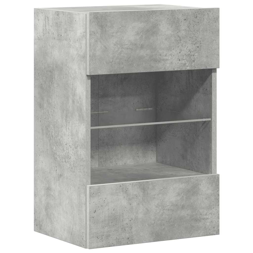 Vegghengte skap med LED-lys for TV 2 stk betonggrå 40x30x60,5 cm
