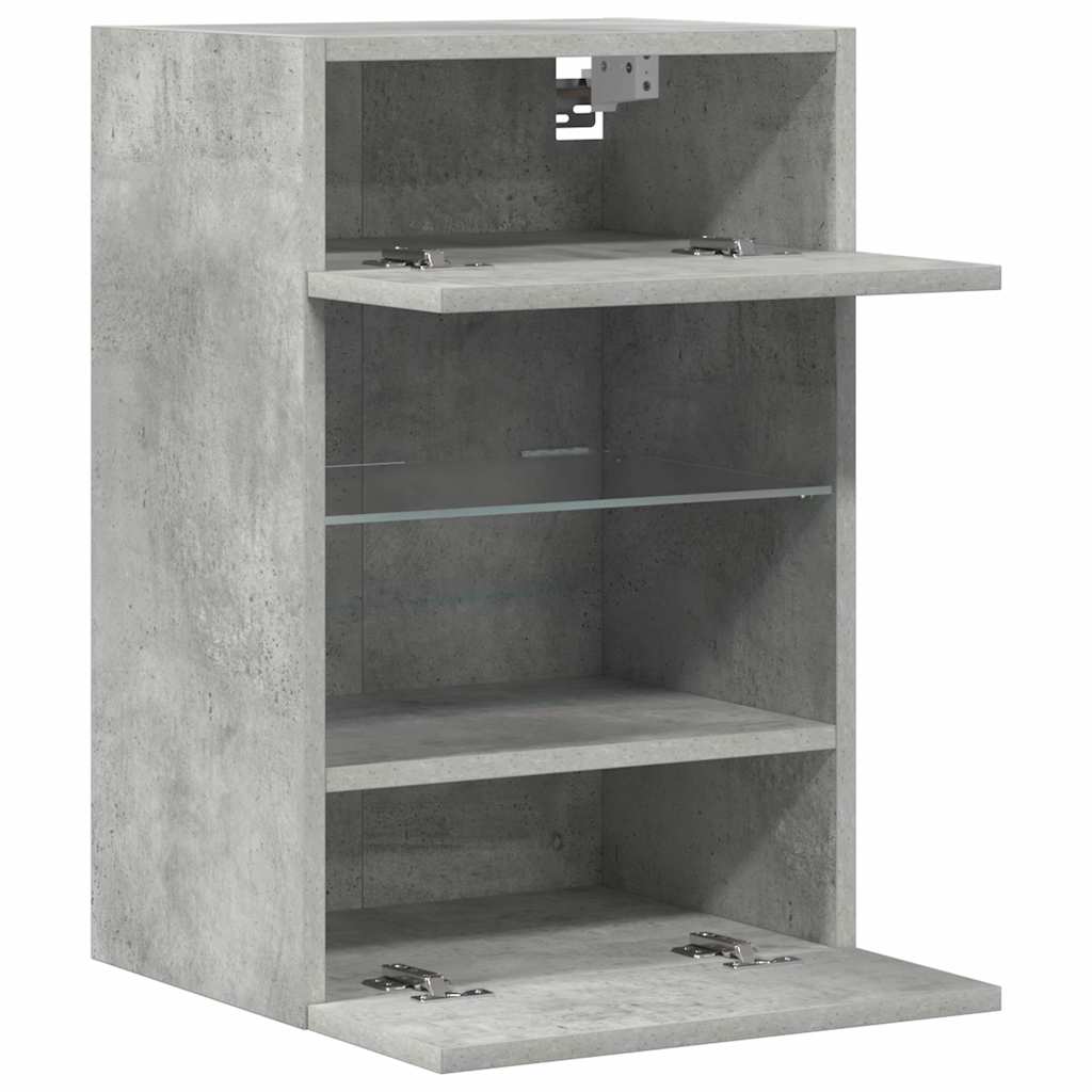 Vegghengte skap med LED-lys for TV 2 stk betonggrå 40x30x60,5 cm