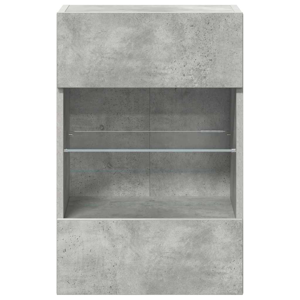 Vegghengte skap med LED-lys for TV 2 stk betonggrå 40x30x60,5 cm