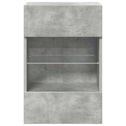 Vegghengte skap med LED-lys for TV 2 stk betonggrå 40x30x60,5 cm
