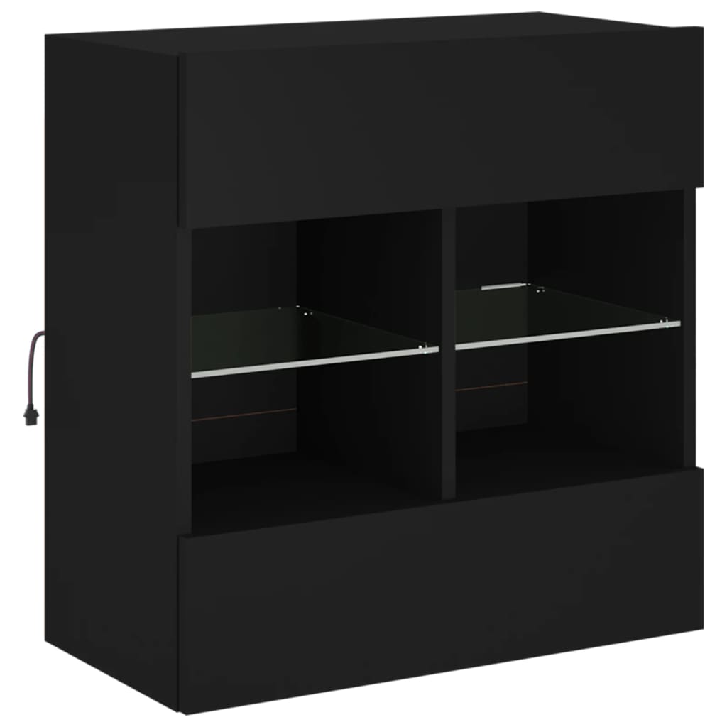Vegghengt TV-benk med LED svart 58,5x30x60,5 cm
