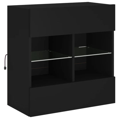 Vegghengt TV-benk med LED svart 58,5x30x60,5 cm