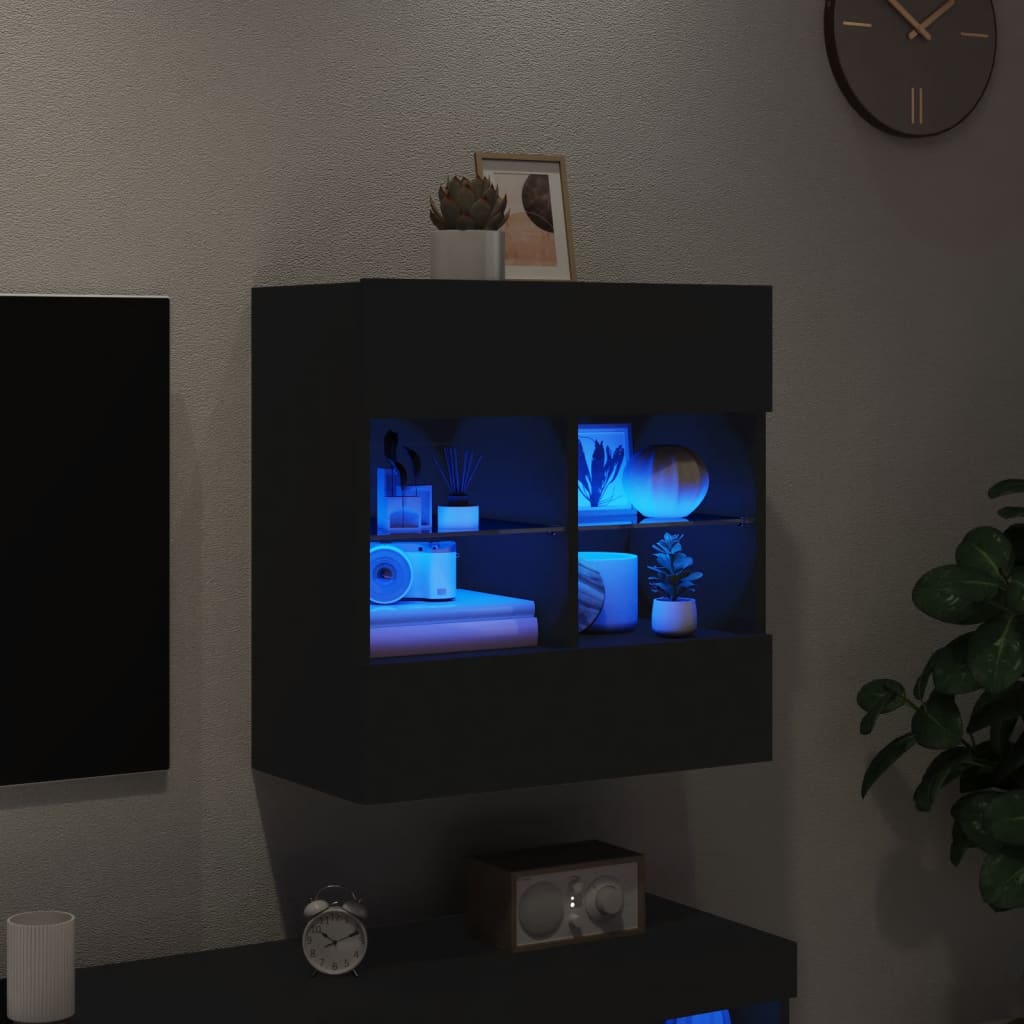Vegghengt TV-benk med LED svart 58,5x30x60,5 cm