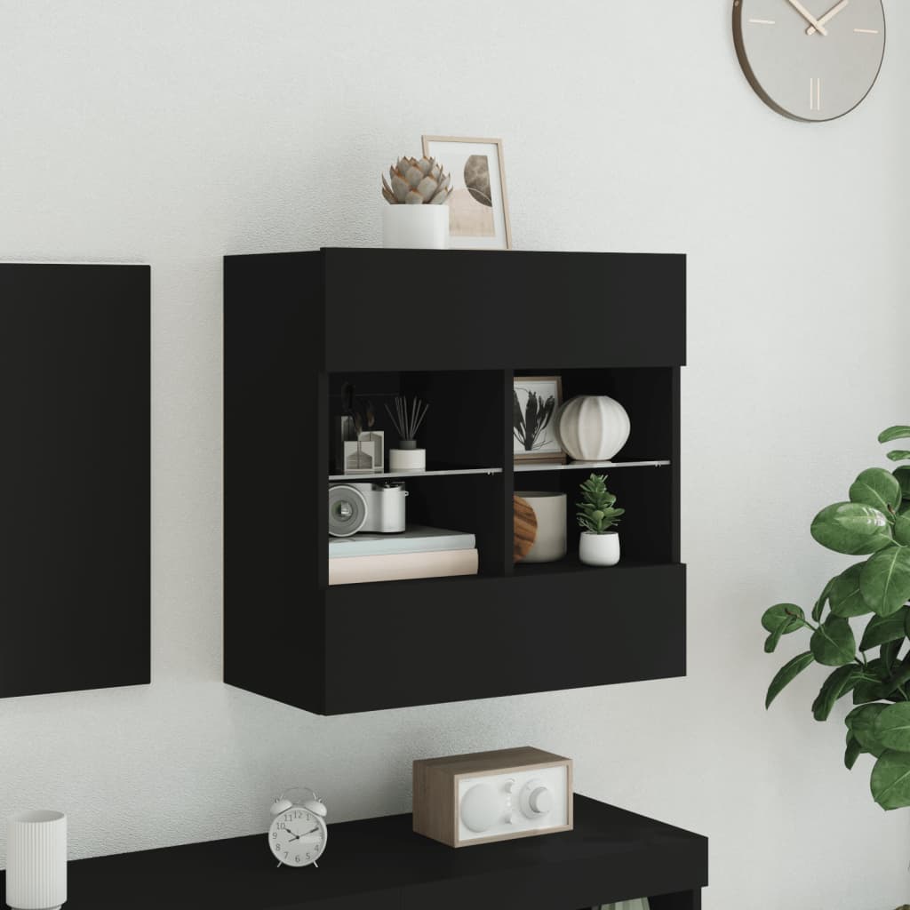 Vegghengt TV-benk med LED svart 58,5x30x60,5 cm