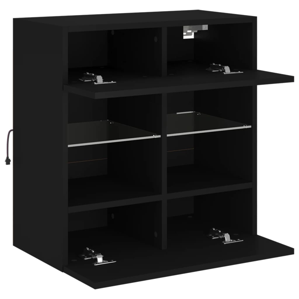 Vegghengt TV-benk med LED svart 58,5x30x60,5 cm