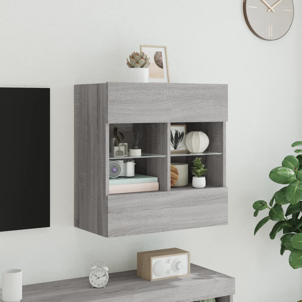 Vegghengt TV-benk med LED grå sonoma 58,5x30x60,5 cm