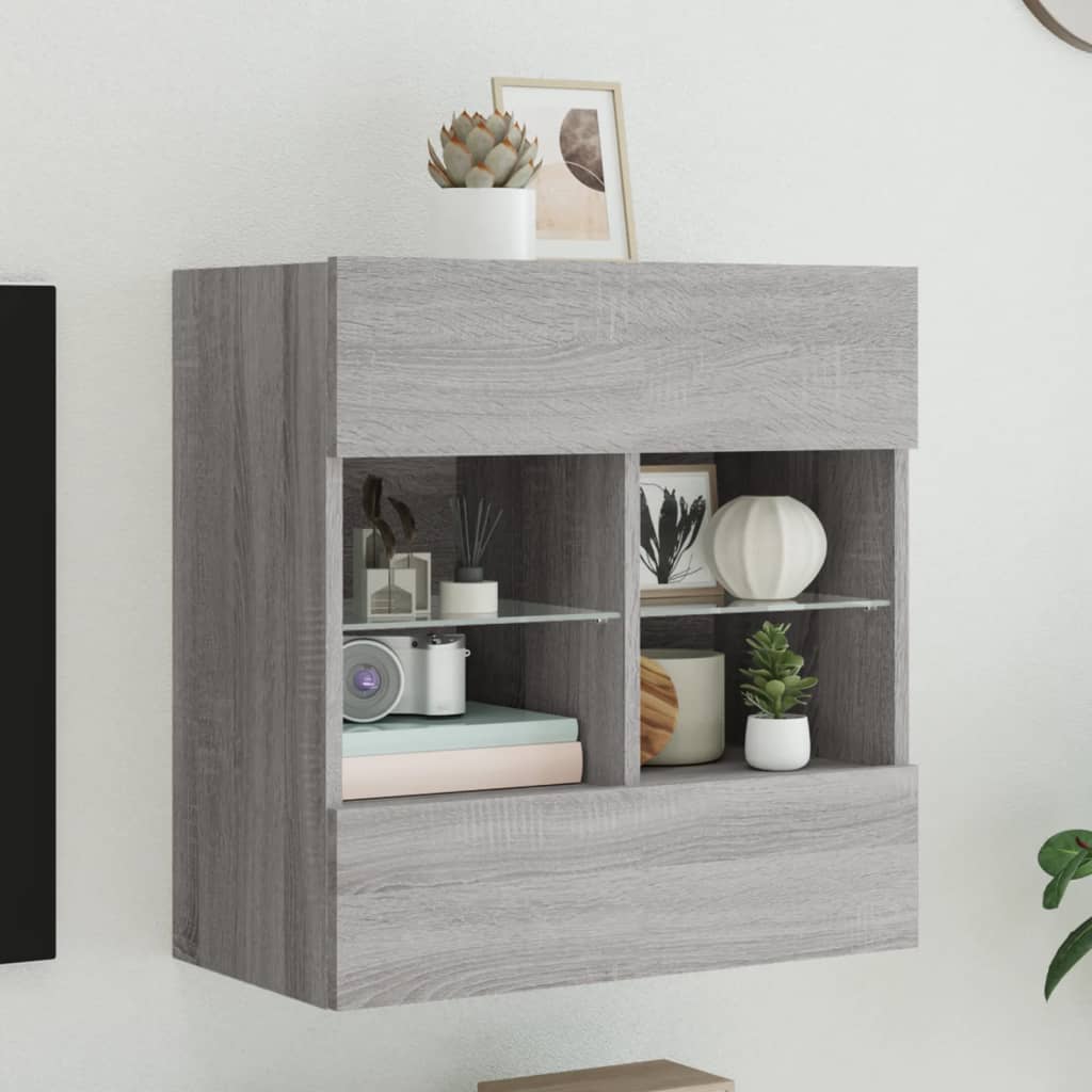 Vegghengt TV-benk med LED grå sonoma 58,5x30x60,5 cm
