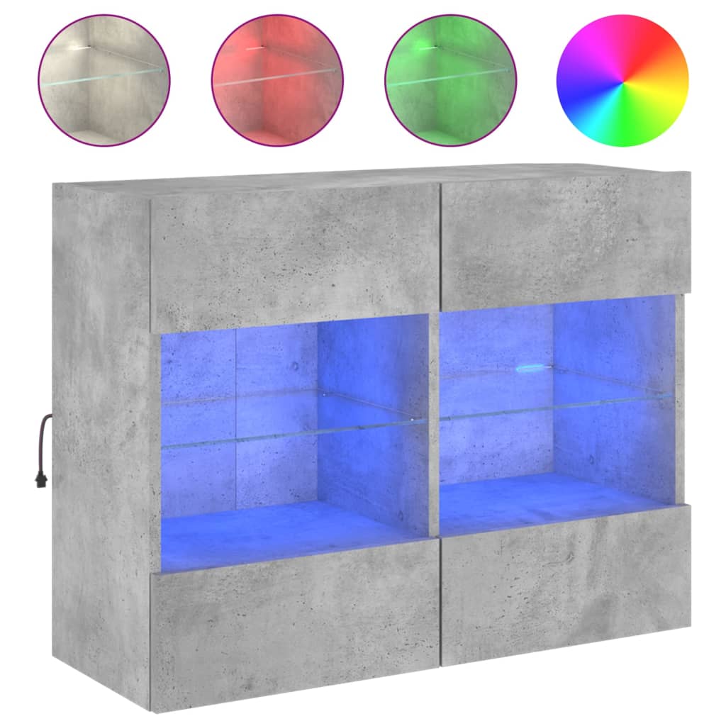 TV-Møbel Betonggrå TV-benk med LED-lys 78,5x30x60,5 cm