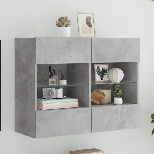 TV-Møbel Betonggrå TV-benk med LED-lys 78,5x30x60,5 cm