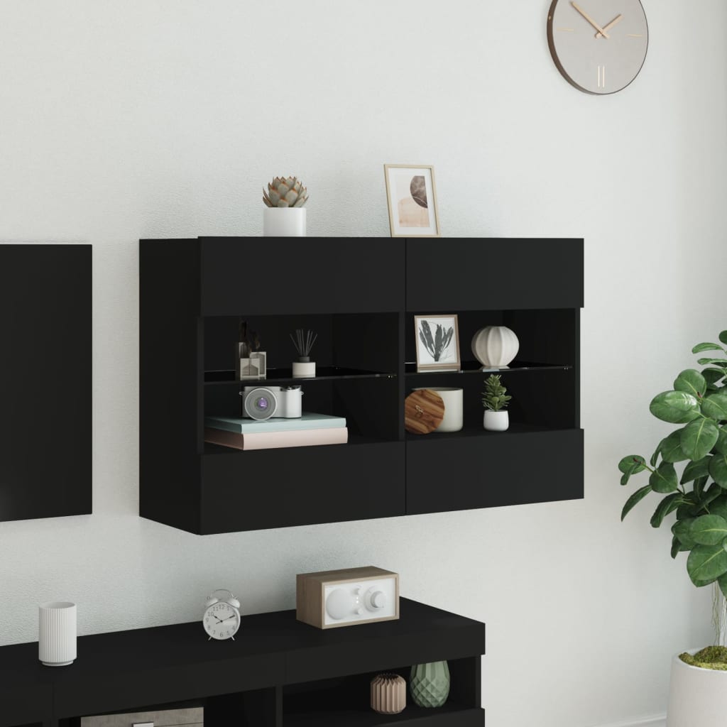 TV-Møbel Svart Vegghengt TV-benk med LED 98,5x30x60,5 cm
