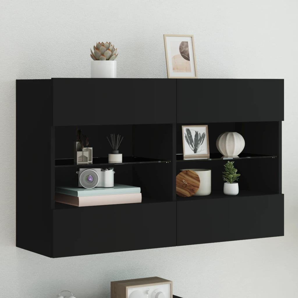 TV-Møbel Svart Vegghengt TV-benk med LED 98,5x30x60,5 cm