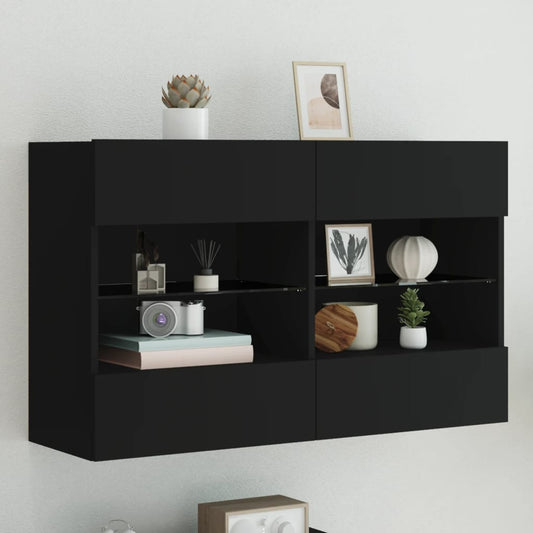 TV-Møbel Svart Vegghengt TV-benk med LED 98,5x30x60,5 cm