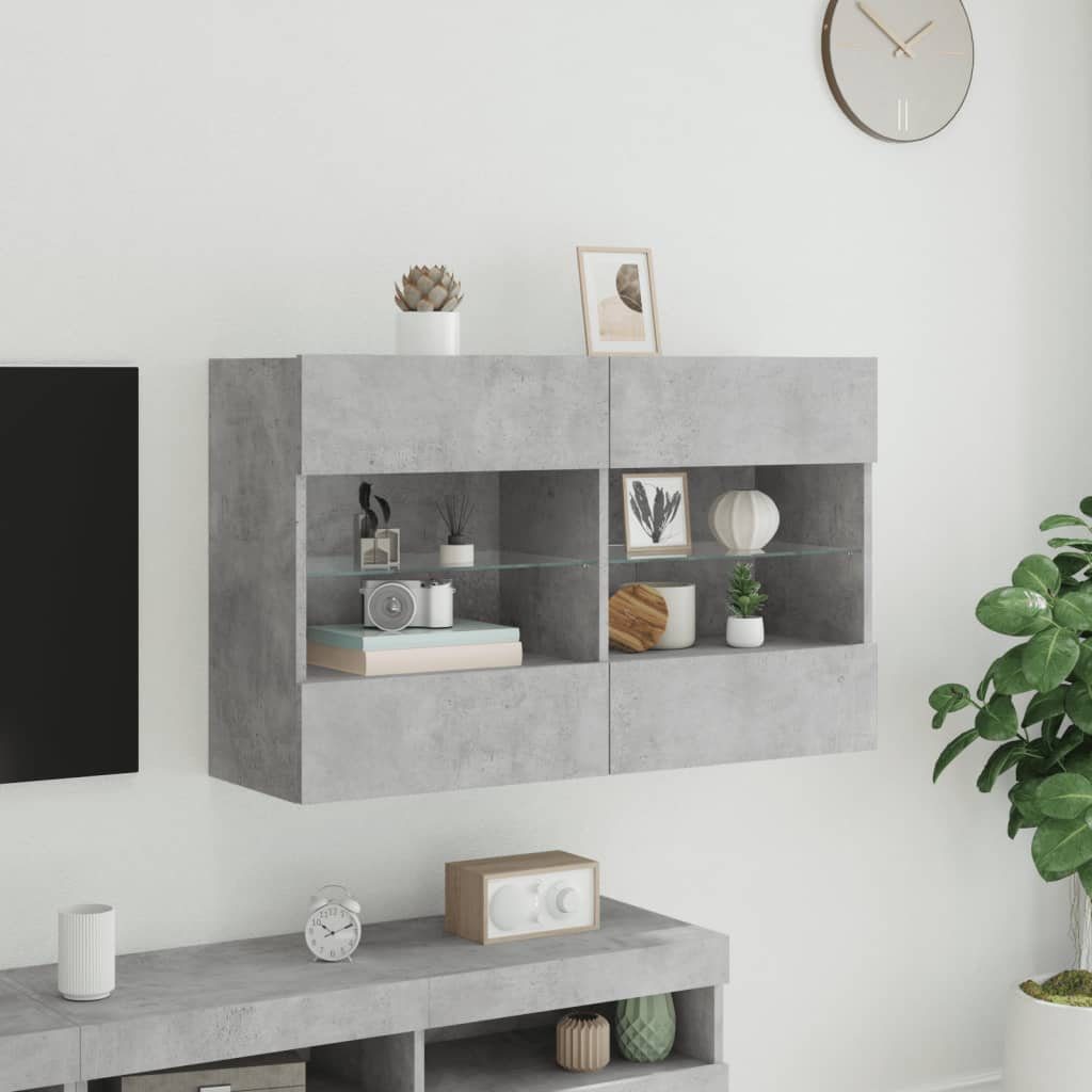 TV-Møbel Betonggrå TV-benk med LED-lys 98,5x30x60,5 cm