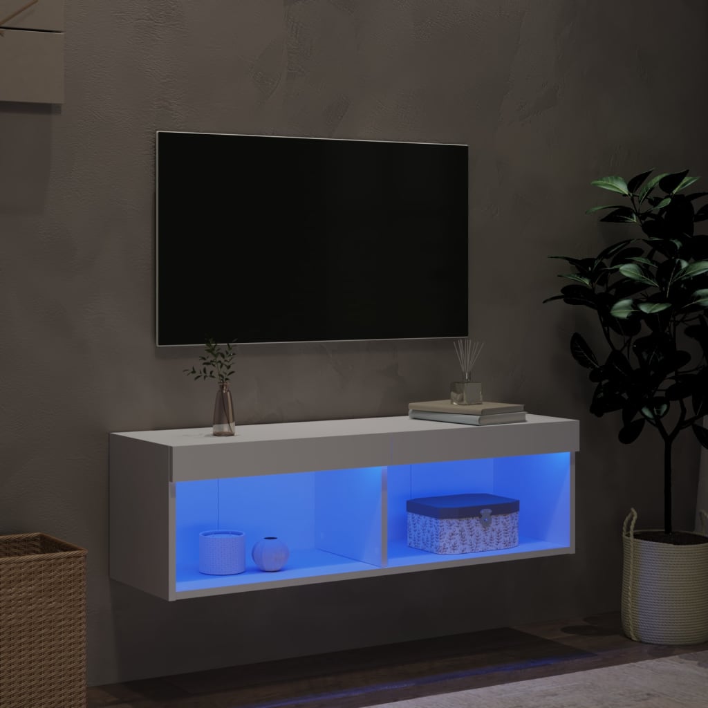 TV-Møbel Hvit TV-benk med LED 100x30x30 cm