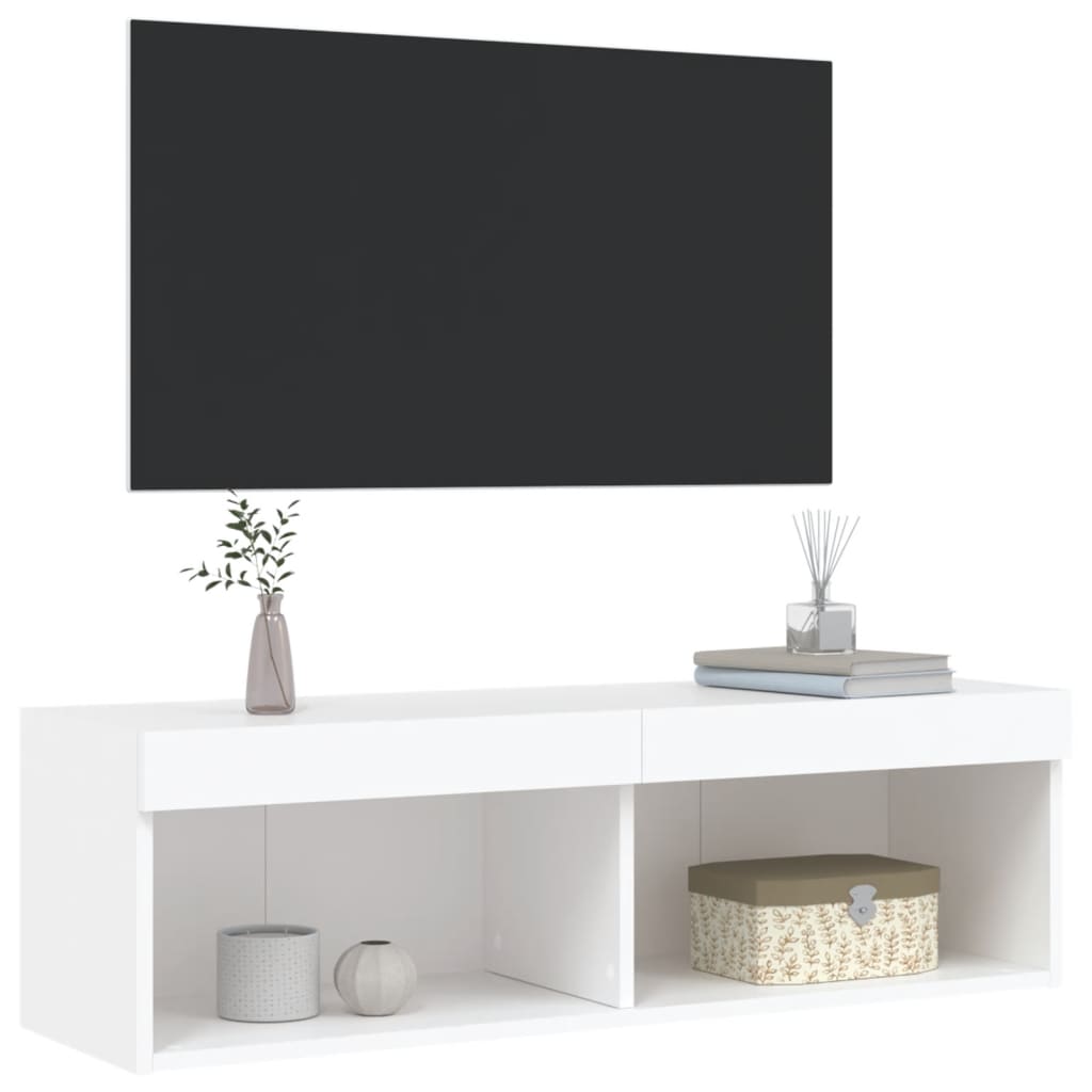 TV-Møbel Hvit TV-benk med LED 100x30x30 cm