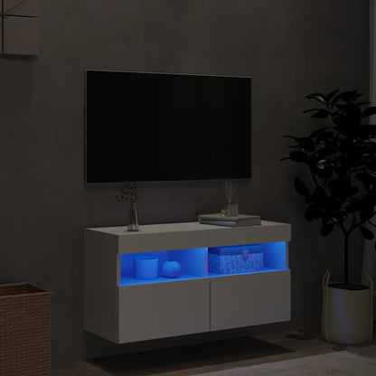 TV-Møbel Hvit Tv-benk med LED 80x30x40 cm