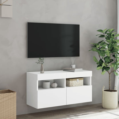 TV-Møbel Hvit Tv-benk med LED 80x30x40 cm